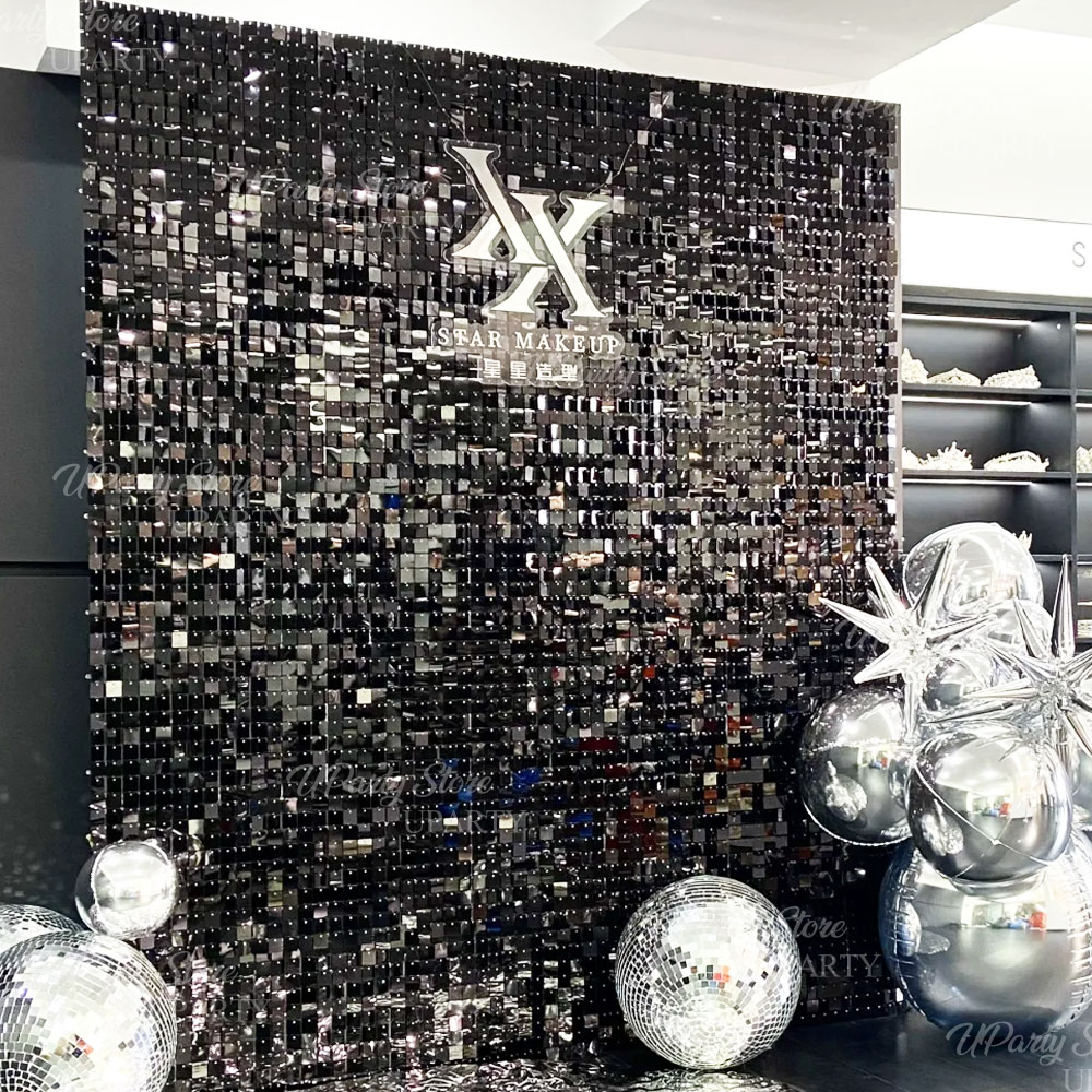 Sequin Fabric Panel - Toile de fond murale scintillante noire,